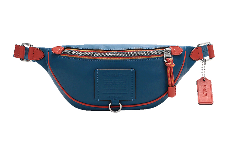 COACH Rivington Leather One Shoulder Crossbody Sling Bag, Fanny Pack Medium Men's Maris Aqua Blue