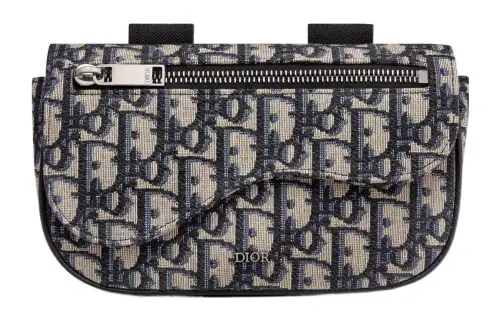 DIOR Saddle Jacquard Fabric Wrist Bag Unisex Beige And Black