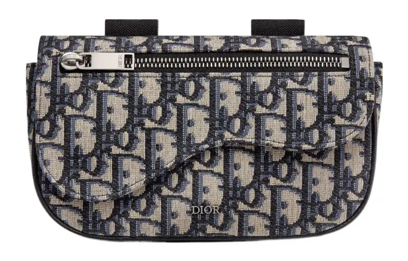 DIOR Saddle Jacquard Fabric Wrist Bag Unisex Beige And Black