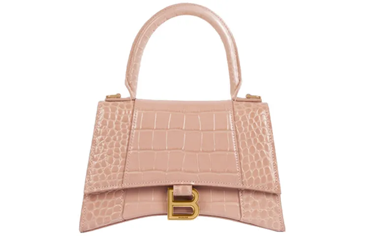 Balenciaga Hourglass Cow Leather Handbag Small Women's Nude Pink