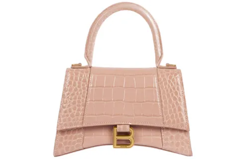 Balenciaga Hourglass Top Handle Bag Small Crocodile Embossed Beige