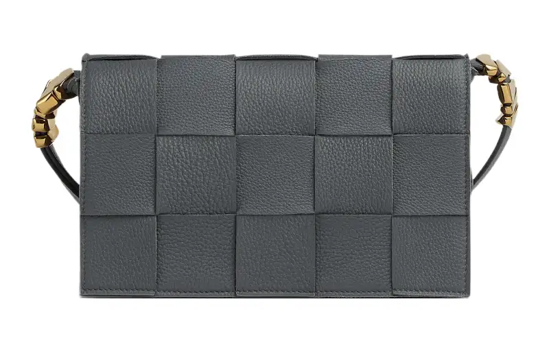Bottega Veneta CASSETTE Cow Leather Tofu Bag Camera Bag Crossbody Bags Unisex Lightning Gray/Gold