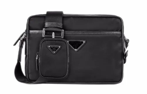 PRADA Saffiano Nylon Leather Shoulder Bag Men's Black