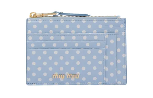 MIU MIU Madras Leather Card Holder Women's Blue