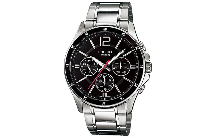 CASIO STANDARD 3 Eye Quartz Movement Stainless Steel Strap Watch Men's Watches Black Dial