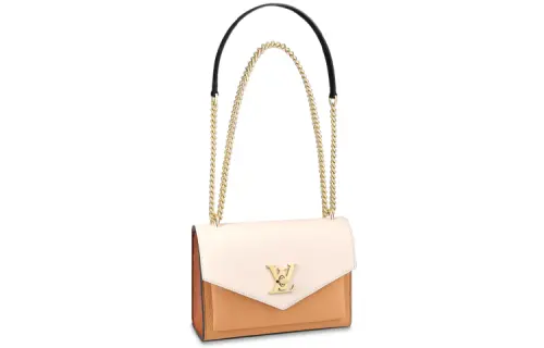 LOUIS VUITTON Mylockme Calfskin Shoulder Bag, Crossbody Bag, Handbag Women's Arizona Brown/Quartz White/Caramel Brown