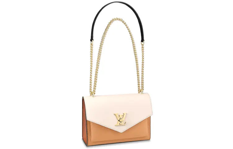 LOUIS VUITTON Mylockme Calfskin Shoulder Bag, Crossbody Bag, Handbag Women's Arizona Brown/Quartz White/Caramel Brown