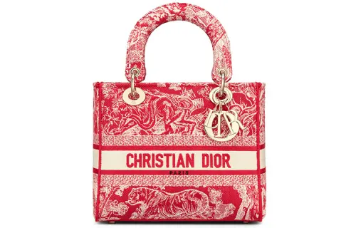 DIOR Lady D Lite Jouy Print Handbag, Shoulder Bag, Crossbody Bag Women's Raspberry/Red