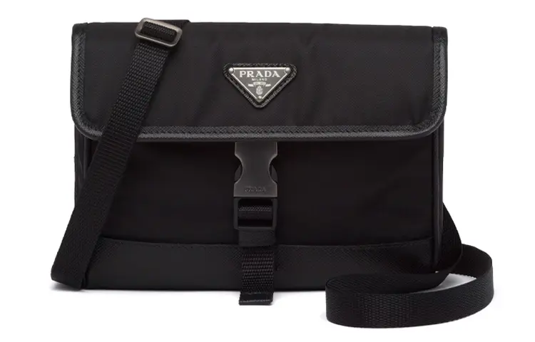 PRADA Saffiano Leather With Recycled Nylon Crossbody Bag, Shoulder Bag, Cell Phone Pouch Men's Black