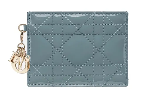 DIOR Lady Dior Lacquered Finish Cow Leather Card Holder Women's Cloud Blue