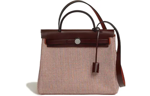 HERMES Herbag Zip Viking Quadrille Canvas And Hunter Cow Leather Shoulder Bag, Crossbody Bag, Handbag 31 Unisex