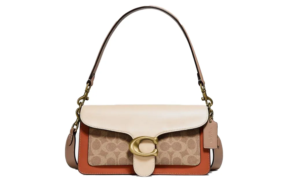 COACH Tabby Leather God Of Wine Bag, Handbag, Crossbody Bag, Shoulder Bag Medium Women's Brass & Tea Brown & Ivory