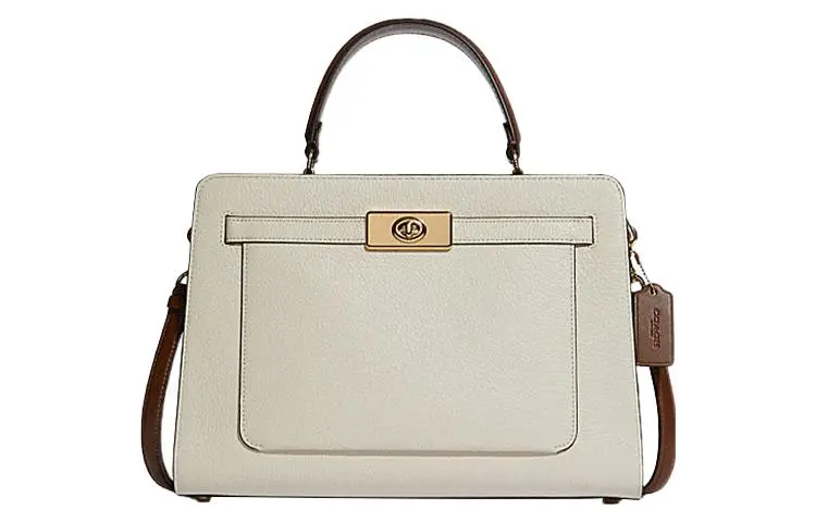 COACH Lane Cow Leather Handbag Large Women's White Dark Brown Multicolor