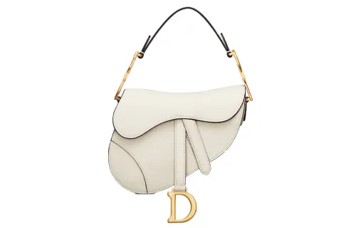 DIOR Saddle Grained Calfskin Saddle Bag, One Shoulder Handbag Mini Women's Milk White