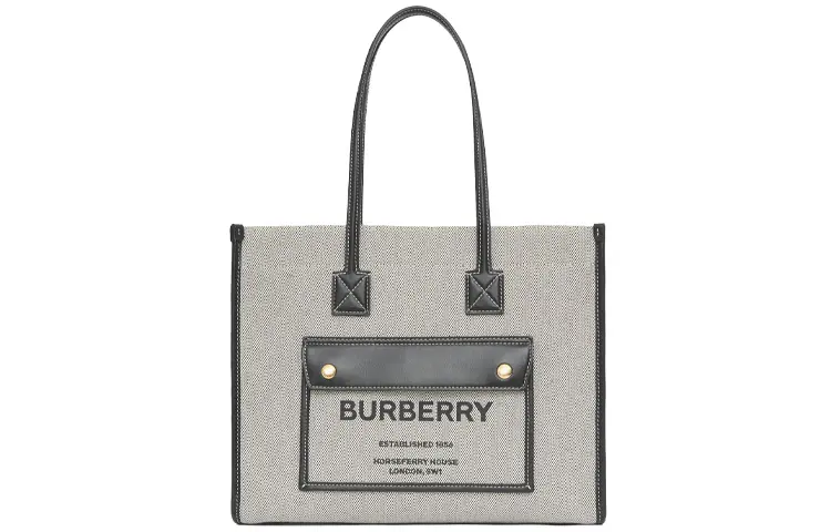 Burberry Canvas With Leather Tote Bag, Shopping Bag, Canvas Bag, Handbag, Shoulder Bag Small Women's Gray/Black