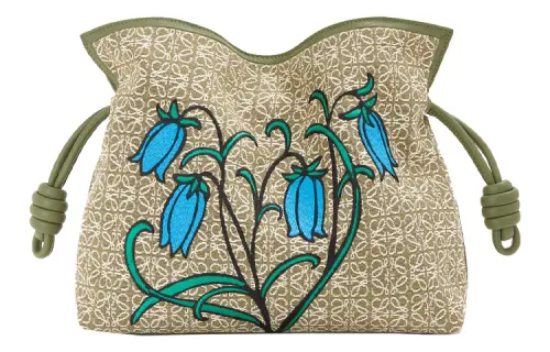LOEWE Cow Leather With Canvas Jacquard Clutch, Shoulder Bag, Crossbody Bag Medium Women's Green