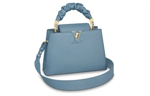 LOUIS VUITTON Capucines Cow Leather Capson Shoulder Bag Women's Blue