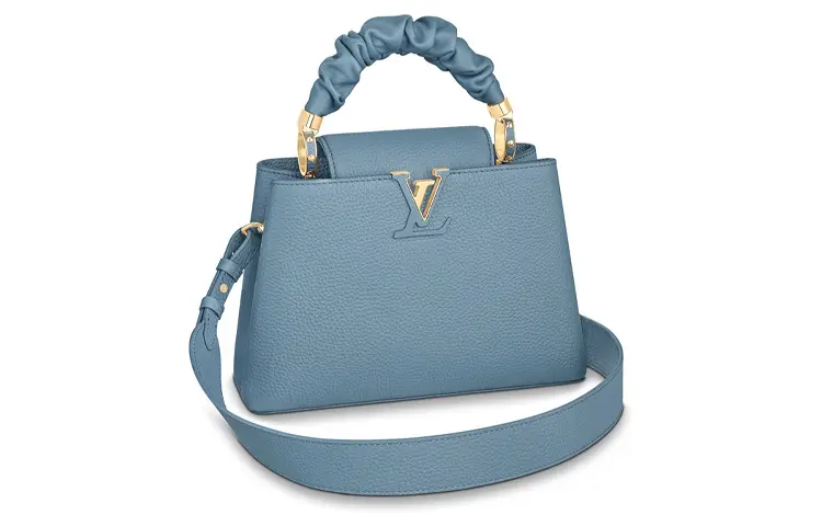 LOUIS VUITTON Capucines Cow Leather Capson Shoulder Bag Women's Blue