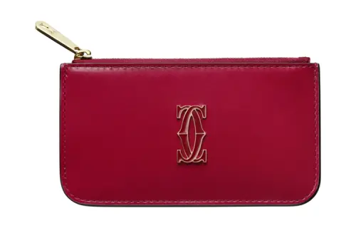 CARTIER Metal Accessories Cow Leather Card Holder Women's Red