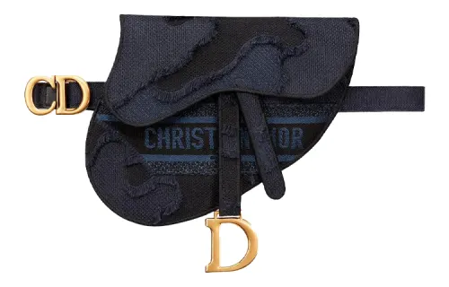 DIOR Saddle Embroidery Canvas Saddle Bag Fanny Pack Women's Navy Blue