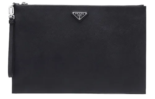 PRADA Leather Clutch Large Men's Black