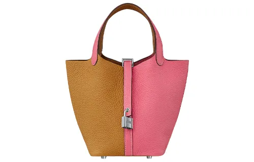 HERMES Picotin Lock Clemence Bullock Leather Basket Bag, Bucket Bag, Handbag 18 Women's Rhododendron Multicolor/Sesame