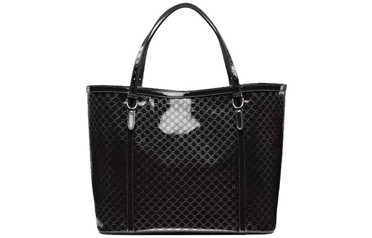 GUCCI Shiny Patent Leather Tote Bag, Shopping Bag, Handbag, Shoulder Bag Regular Women's Black