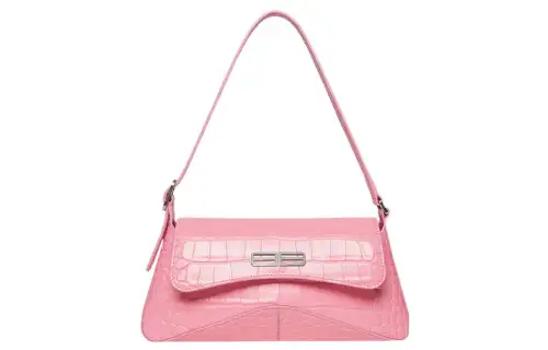 Balenciaga Xx Crocodile Embossed Flap Bag Small Pink