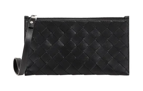 Bottega Veneta Diamond Pattern Leather Wallet Unisex Black
