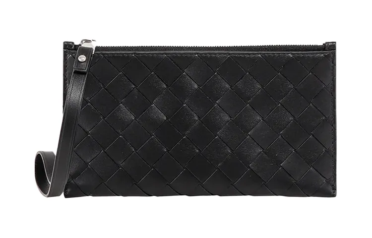 Bottega Veneta Diamond Pattern Leather Wallet Unisex Black