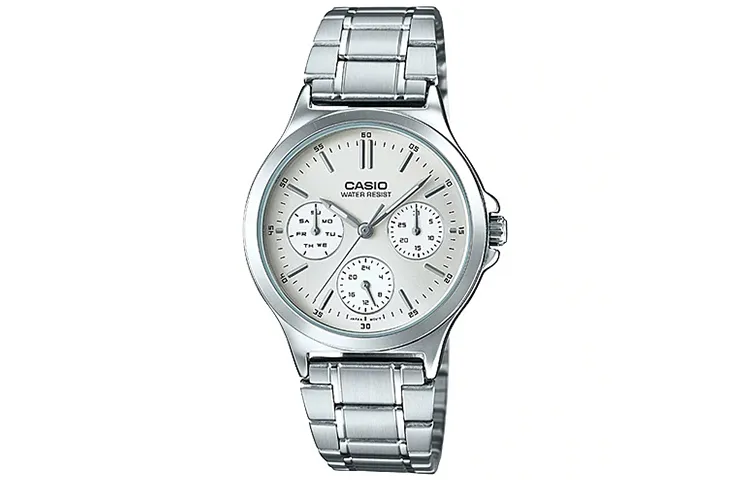 CASIO STANDARD DRESS 3 Eye Quartz Movement Stainless Steel Strap Watch Women's Watch White Dial
