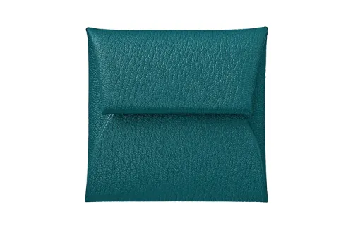 HERMES Bastia Mysore Goat Skin Wallet Women's Bosphorus Green