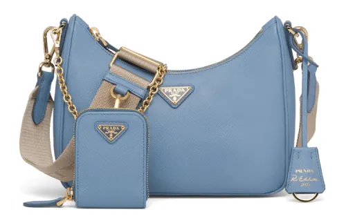 PRADA Ostrich Leather Shoulder Bag Women's Interstellar Blue