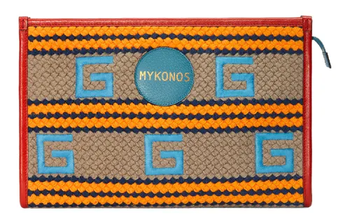 GUCCI Fabric With Leather Clutch Women's Orange/Red/Blue