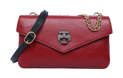 GUCCI Multicolor Leather Envelope Bag, Shoulder Bag, Crossbody Bag Medium Women's Red