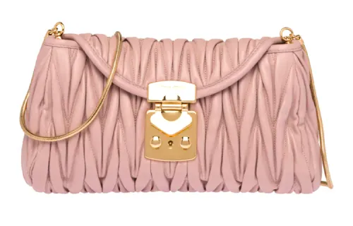 MIU MIU Pleated Soft Sheep Leather Shoulder Bag Women's Egg White Stone Color