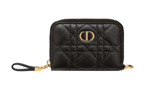 DIOR Calfskin Wallet Card Holder Clutch Women's Black