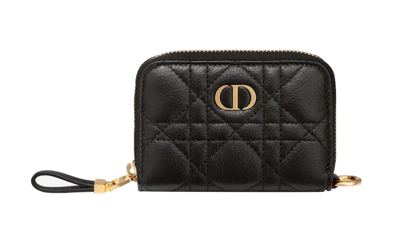 DIOR Calfskin Wallet Card Holder Clutch Women's Black