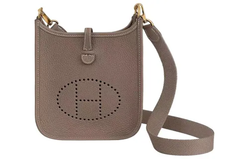 HERMES Evelyne Clemence Bullock Leather Crossbody Bag, Shoulder Bag Mini 16 Women's 18 Etoupe Elephant Gray