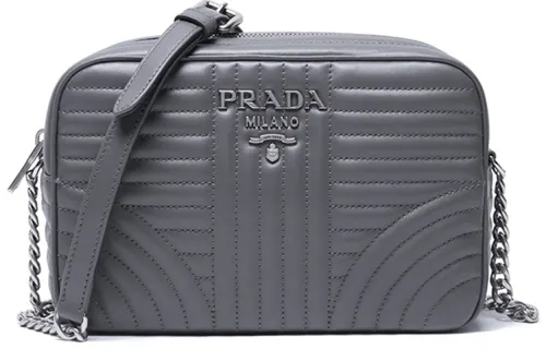 PRADA Diagramme Cow Leather Shoulder Bag Women's Marble Gray