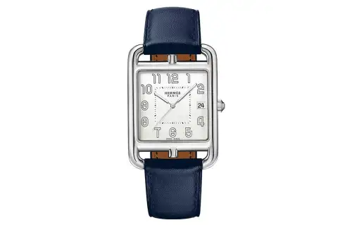 HERMES Cape Cod Wrist Watches Quartz Movement Genuine Leather Strap Silver Dial Men's Watches