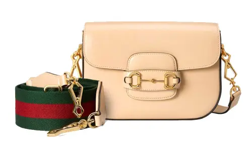 GUCCI Horsebit 1955 Leather Shoulder Bag, Crossbody Bag Mini Women's Beige