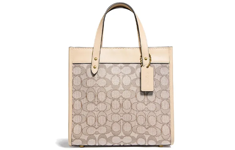 COACH Field Fabric With Leather Tote Bag, Shopping Bag, Handbag Small Women's White Monogram
