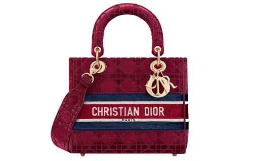 DIOR Lady D Lite Velvet Handbag, Shoulder Bag, Crossbody Bag Medium Women's Burgundy