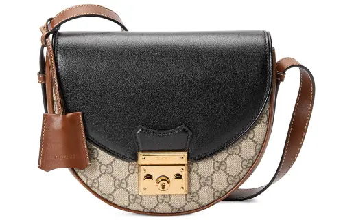 GUCCI Padlock Canvas With Leather Saddle Bag, Crossbody Bag, Shoulder Bag Women's