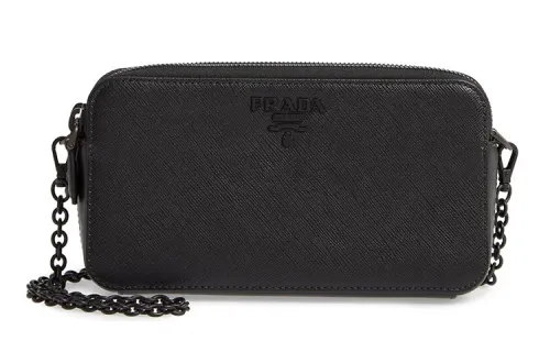 PRADA Cross Grain Leather Handheld Crossbody Bag, Shoulder Bag Women's Black