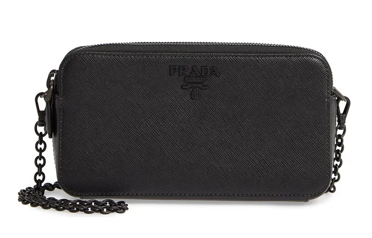 PRADA Cross Grain Leather Handheld Crossbody Bag, Shoulder Bag Women's Black