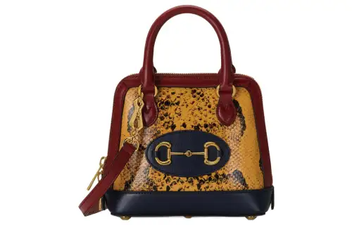 GUCCI Python Skin Leather Dome Bag, Shoulder Bag, Crossbody Bag, Handbag Mini Women's Yellow/Multicolor