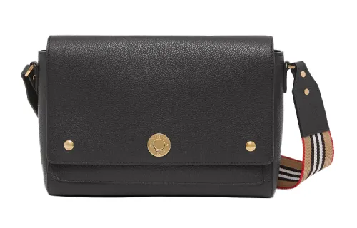 Burberry Note Calfskin Messenger Bag, Shoulder Bag, Crossbody Bag Regular Women's Black