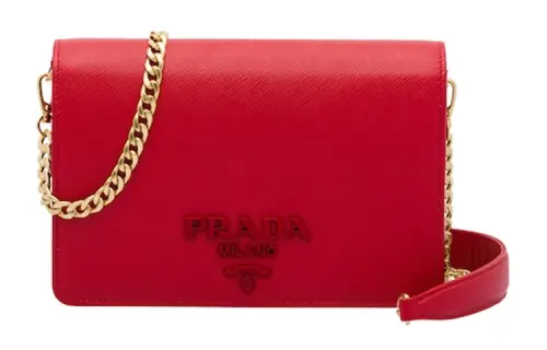 PRADA Saffiano Chain Leather Handbag, Shoulder Bag Women's Red